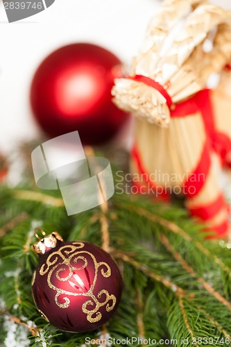 Image of Christmas background with baubles and craft