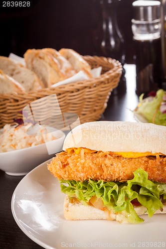 Image of Burger with golden crumbed chicken breast