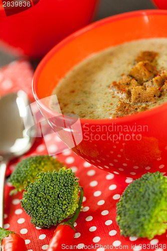 Image of Bowl of chili pepper and broccoli soup