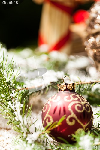 Image of Christmas background with baubles and craft