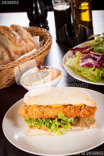 Image of Burger with golden crumbed chicken breast