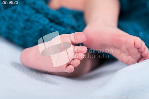 Image of Small infant wrapped in knitted fabric