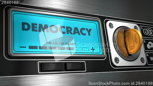 Image of Democracy on Display of Vending Machine.