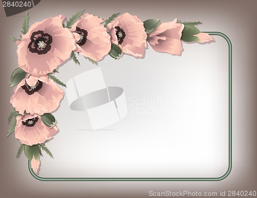 Image of Pink poppies floral frame, vector