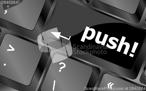 Image of push key on computer keyboard, business concept