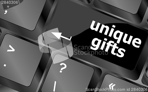 Image of unique gifts, events button on the keyboard keys - holiday concept