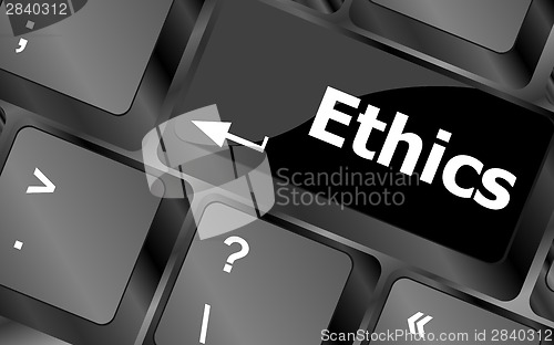 Image of ethics concept on the modern computer keyboard key