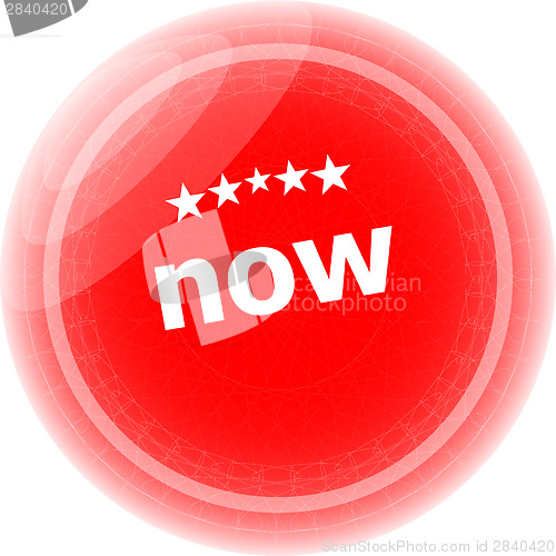 Image of now word red stickers, icon button, business concept