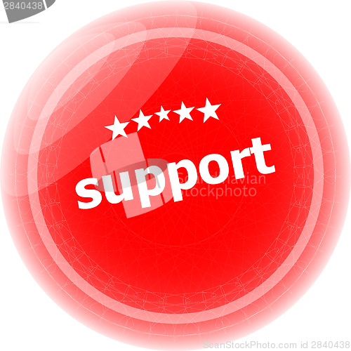 Image of support on red rubber stamp over a white background