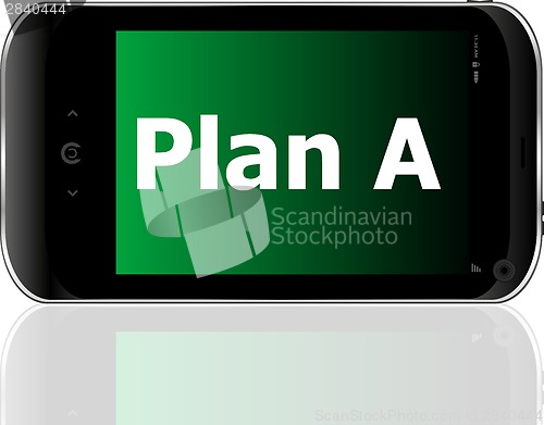 Image of plan a word on smart mobile phone with blue screen