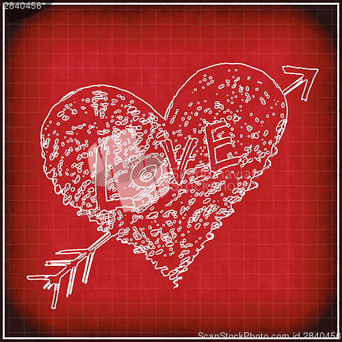 Image of Red grunge background with white abstract heart