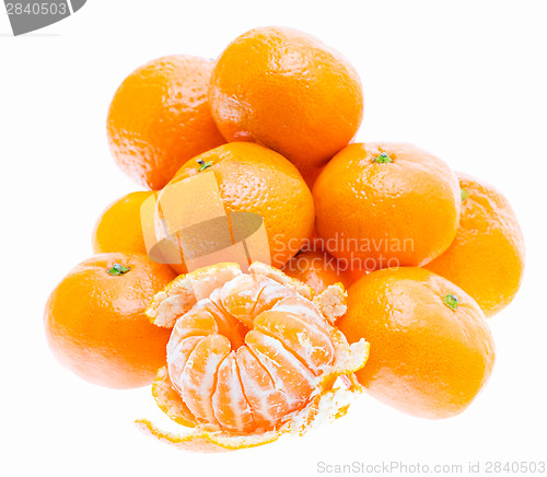 Image of Peeled mandarin tangerine orange fruit isolated on white backgro