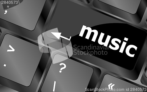 Image of Computer keyboard with music key - technology background