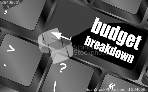 Image of budget breakdown words on computer pc keyboard