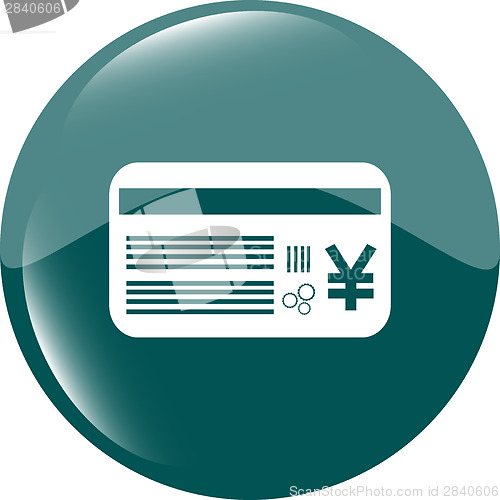 Image of plastic business card with Yen JPY sign icon. web button
