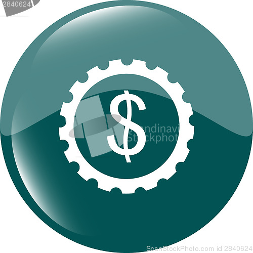 Image of gear (cog) web icon cloud with dollars money sign