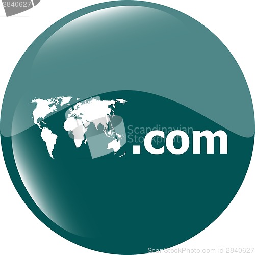 Image of Domain COM sign icon. Top-level internet domain symbol with world map