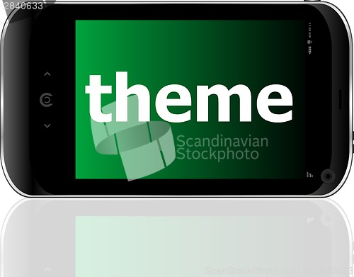 Image of theme word on smart mobile phone, business concept