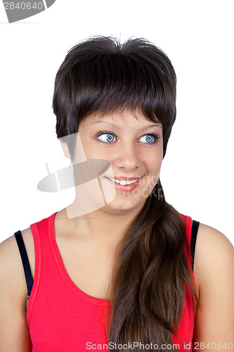 Image of Smiling blue-eyed girl on a white background. portrait