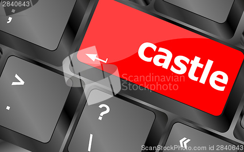 Image of Modern computer keyboards enter keys with castle word