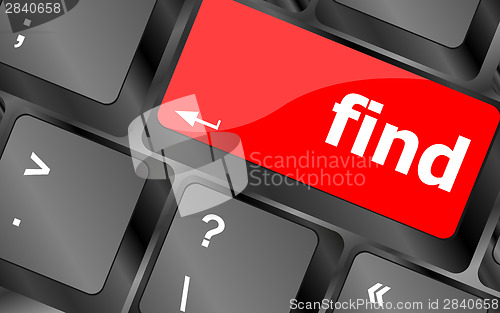 Image of find word on keyboard key, notebook computer button