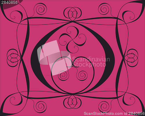 Image of Design background with hearts and spirals on deep red