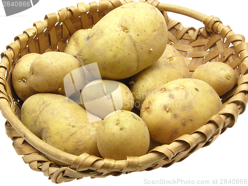 Image of A basket with potatoes on a white background