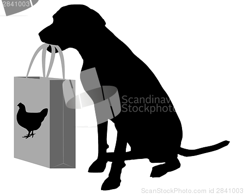 Image of Dog shopping chicken