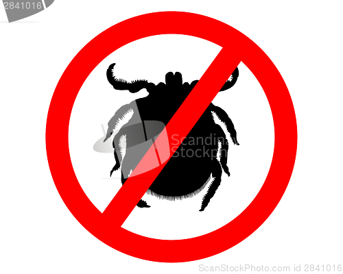 Image of Prohibition sign for  ticks on white background