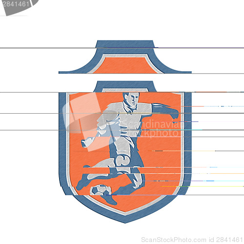 Image of Metallic Soccer Player Kicking Ball Shield Retro