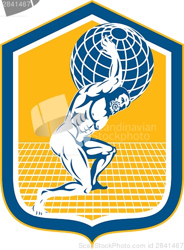 Image of Atlas Carrying Globe on Shoulder Shield Retro