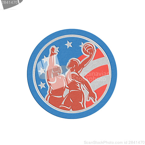 Image of Metallic American Basketball Player Dunk Block Circle Retro