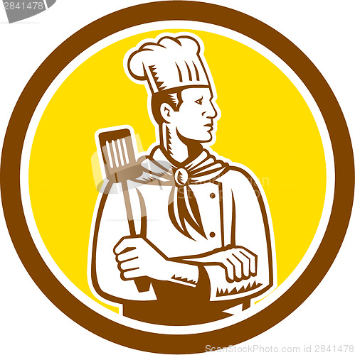 Image of Chef Cook Holding Spatula Side View Circle