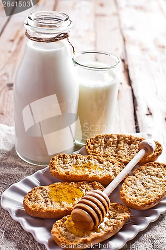 Image of crackers, milk and honey 