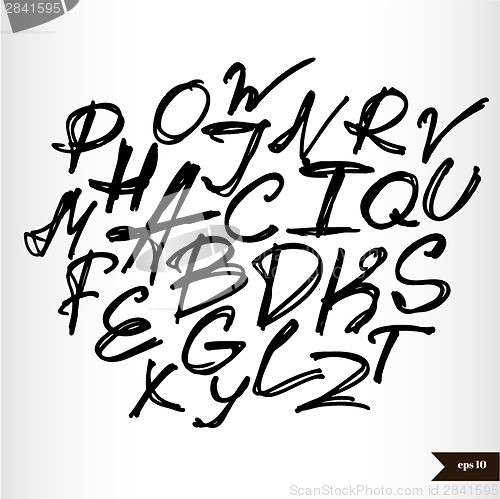 Image of Handwritten calligraphic black watercolor alphabet