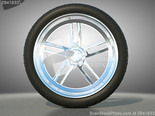 Image of Automotive alloy wheel with tire 