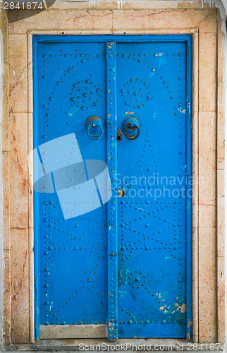 Image of Aged traditional door with from Sidi Bou Said in Tunisia