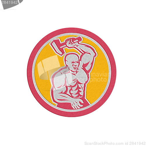 Image of Metallic Blacksmith Striking with Sledgehammer Circle Retro