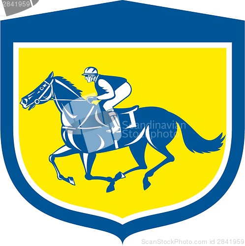 Image of Jockey Horse Racing Side View Shield Retro