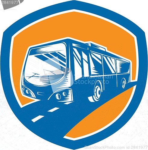 Image of Tourist Coach Shuttle Bus Shield Woodcut