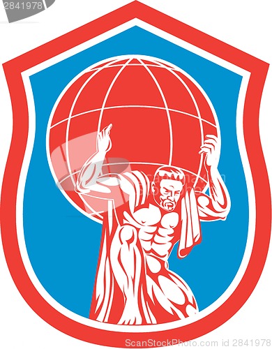 Image of Atlas Carrying Globe on Shoulder Front Shield Retro