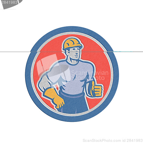 Image of Metallic Construction Worker Thumbs Up Circle Retro