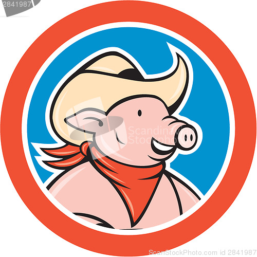 Image of Pig Cowboy Head Circle Cartoon