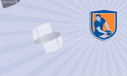 Image of Business card Rugby Player Passing Ball Shield Retro