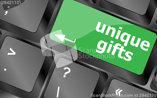 Image of unique gifts, events button on the keyboard keys - holiday concept