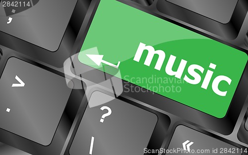 Image of Computer keyboard with music key - technology background