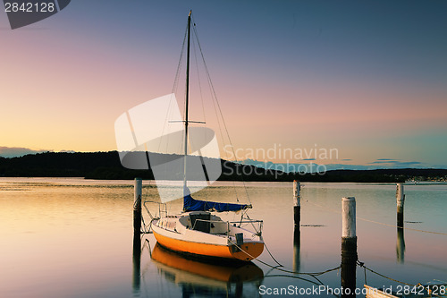 Image of Little Sailing Boat at Woy Woy at sunrise