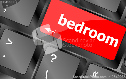 Image of bedroom word on keyboard key, notebook computer button