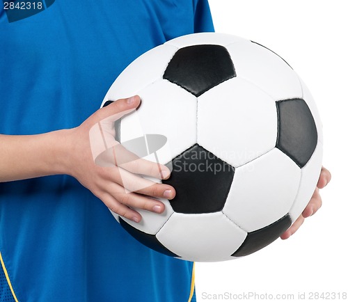 Image of Boy in ukrainian national soccer uniform