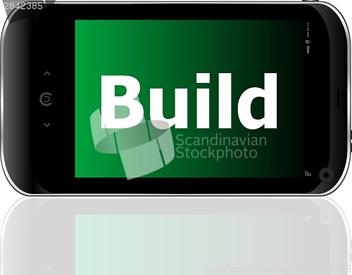 Image of smartphone with text build on display. Mobile smart phone on White background